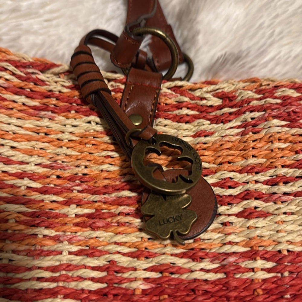 Lucky Brand ๐ Red, Orange, & Tan Woven Straw Tote Bag w/ Brown Handles Nโฆ - Picture 10 of 16